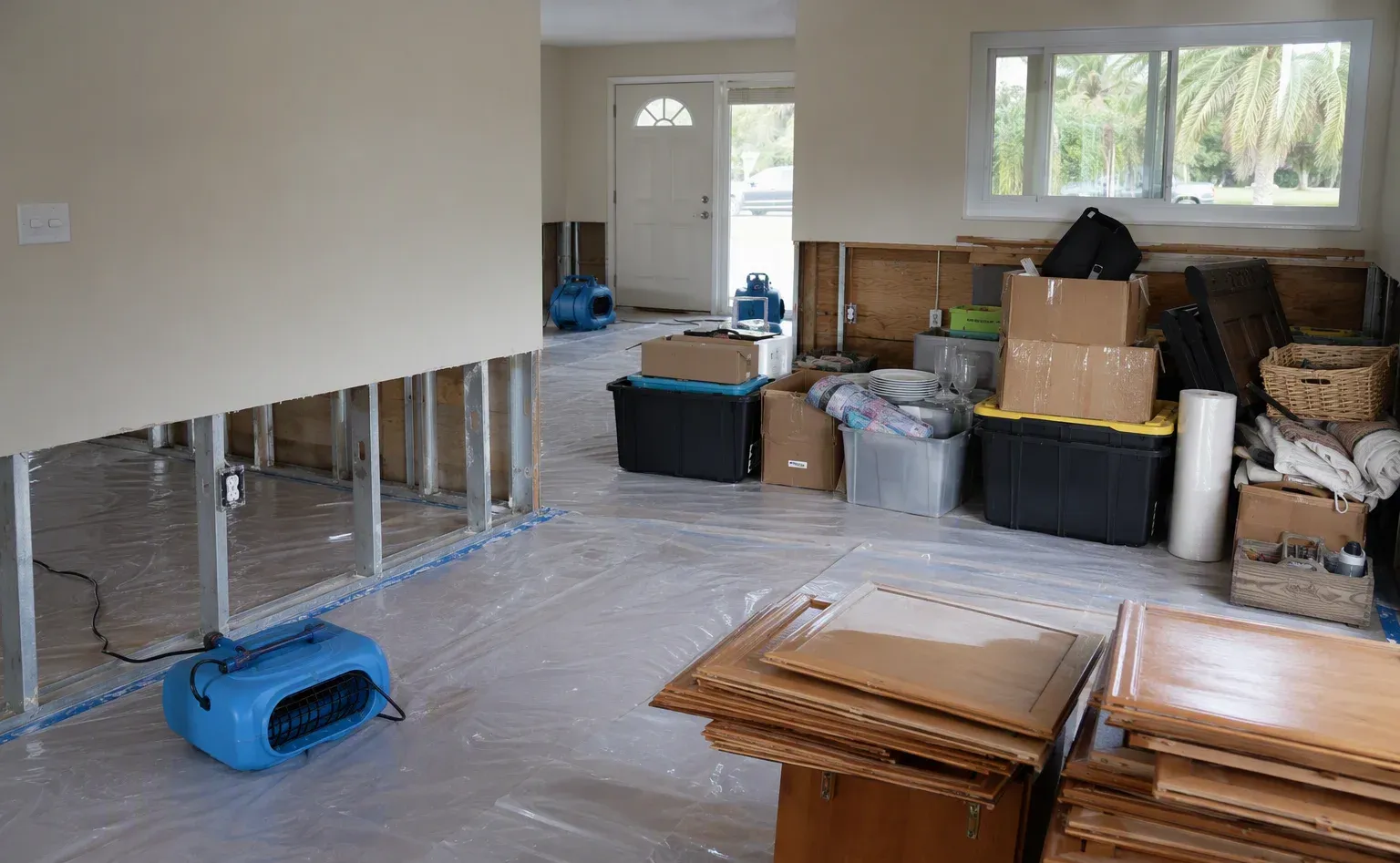 Flood cleanup and water-damaged carpet removal in a Sarasota home