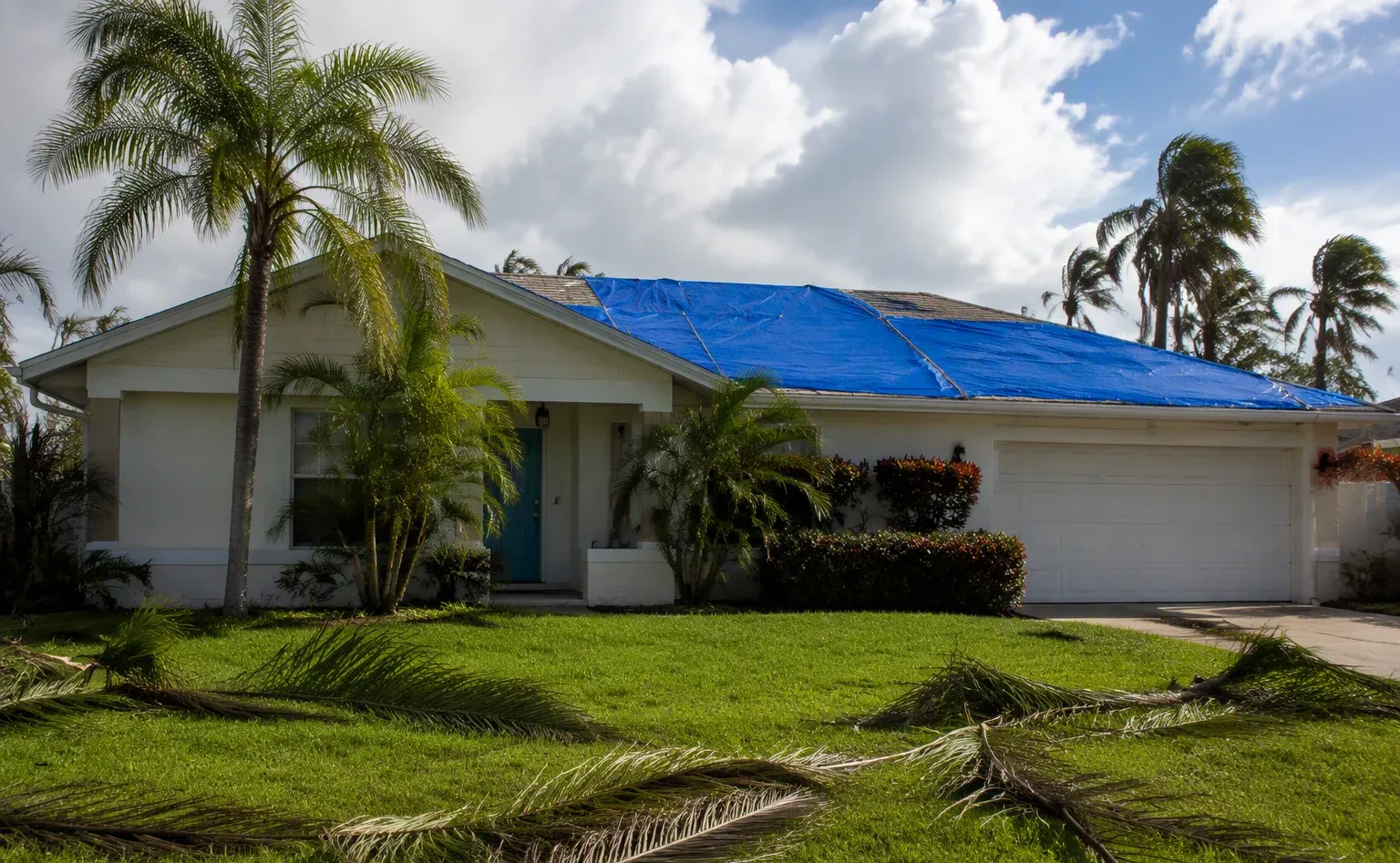 Storm damage repair in a Sarasota home after severe weather